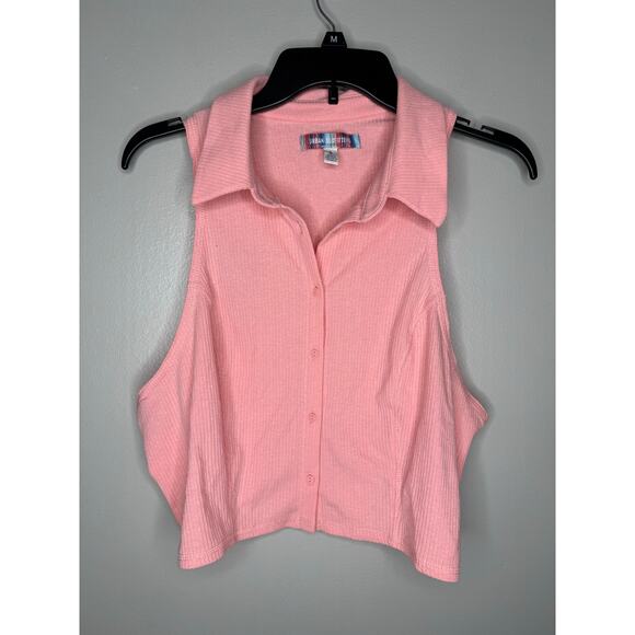 Urban Outfitters Cropped Y2K Button Down Bubblegum Pink Collared Tank - Picture 1 of 5